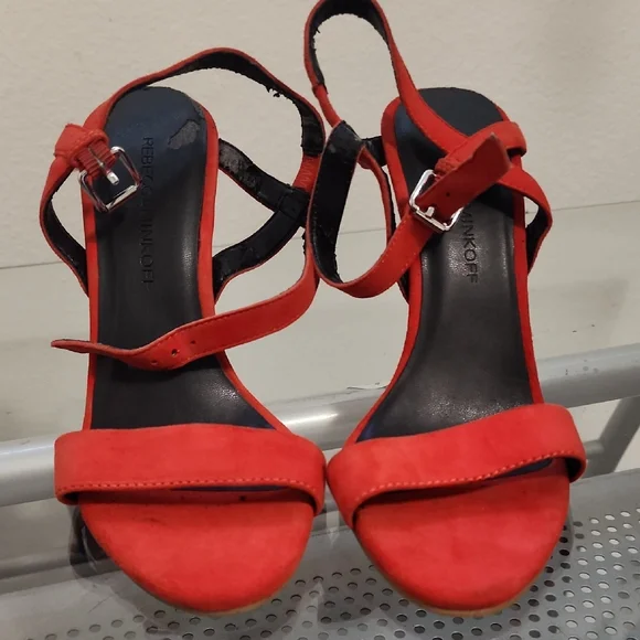 Rebecca Minkoff Red Suede Strappy Heels Sandals Ankle Strap - Picture 1 of 5